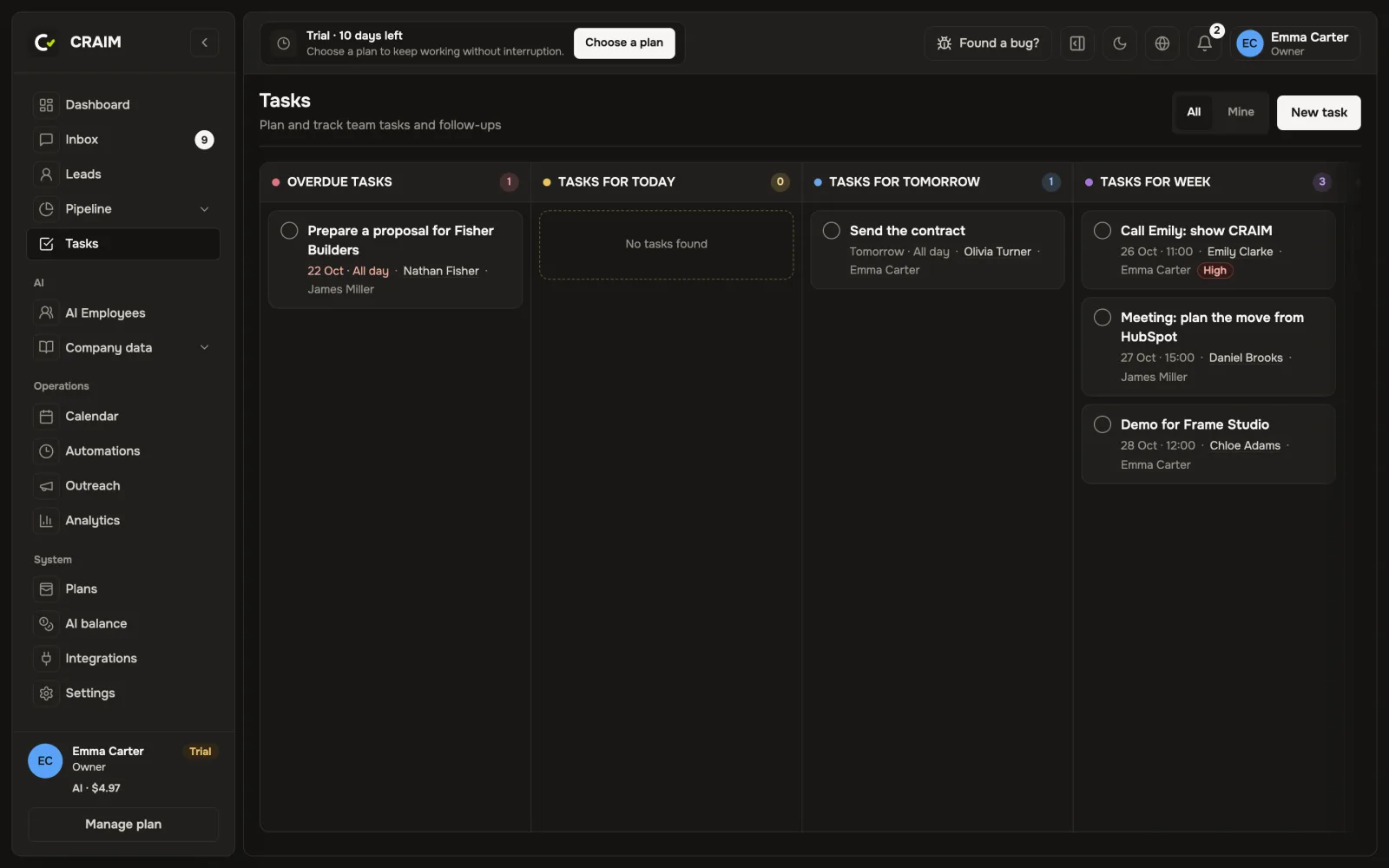 The task board by due date